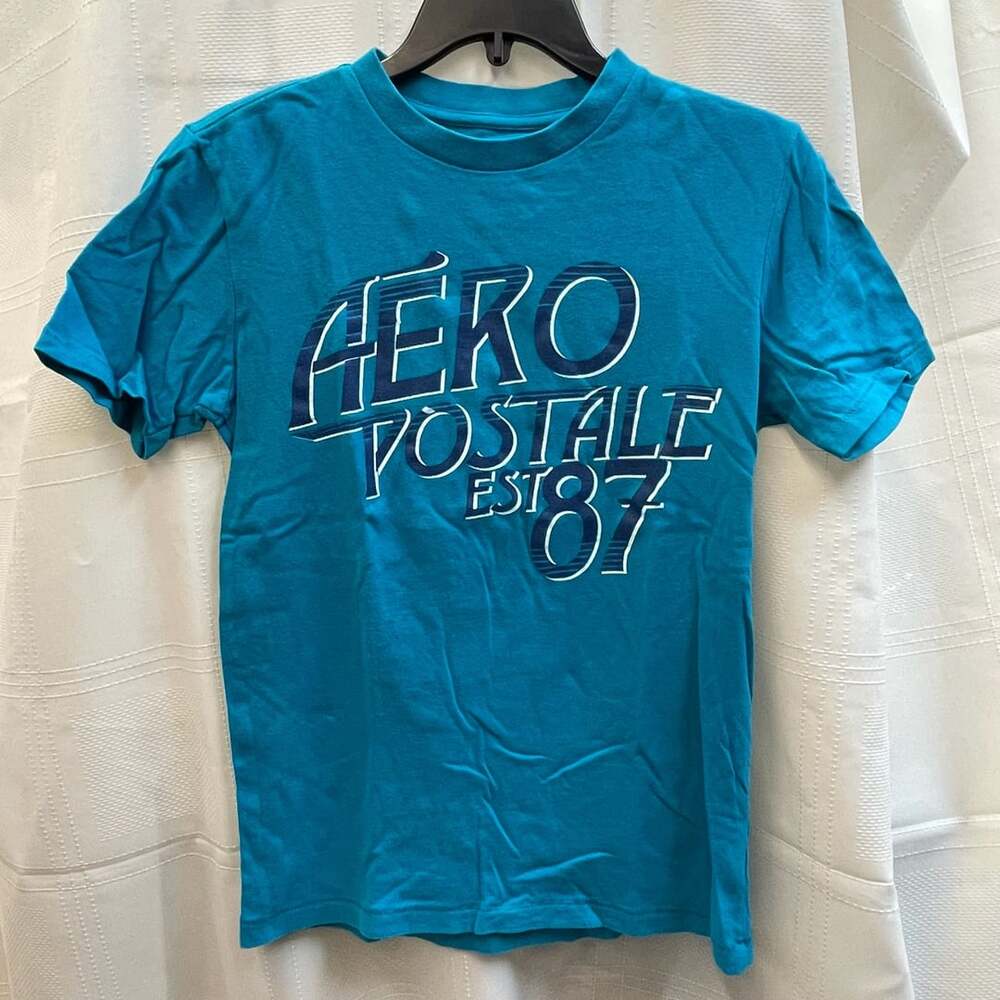 Vintage y2k Aeropostale Blue Graphic Short Sleeve T-Shirt Est 87 Size XS